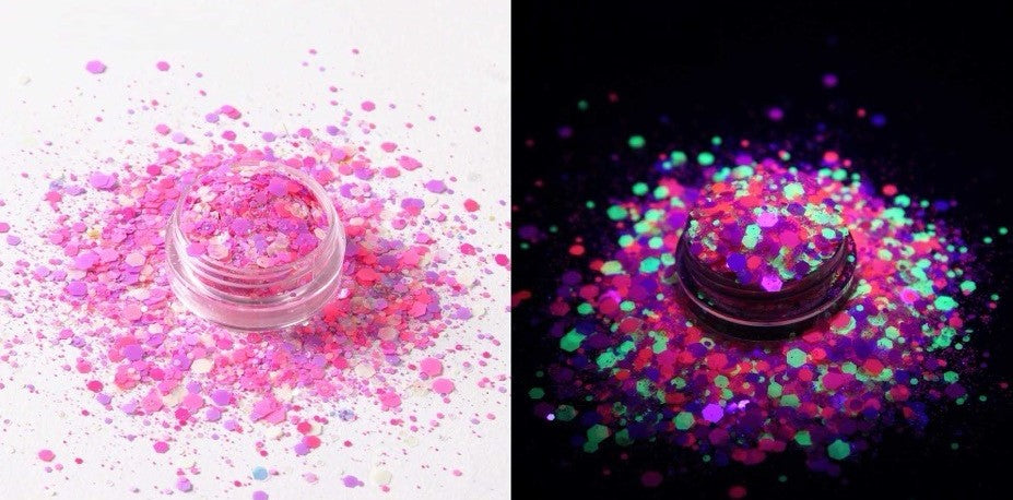 2oz Jars of Chunky Glow In The Dark Glitter