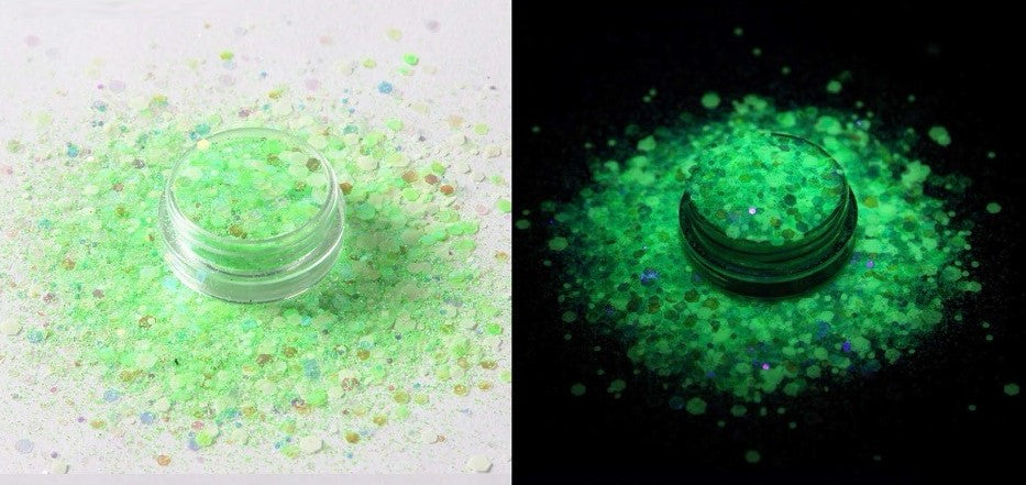 2oz Jars of Chunky Glow In The Dark Glitter