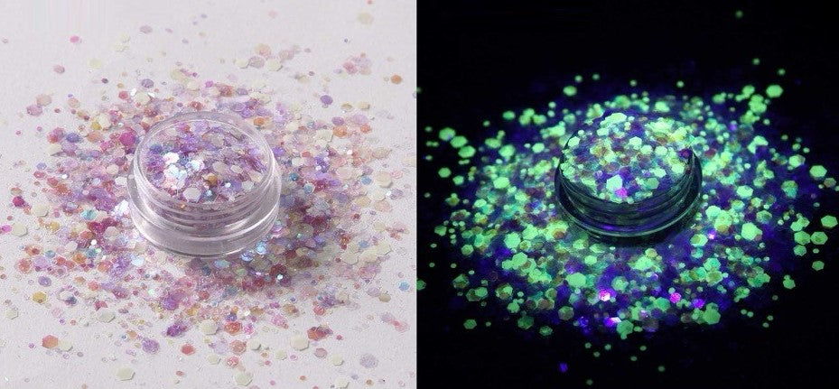 2oz Jars of Chunky Glow In The Dark Glitter