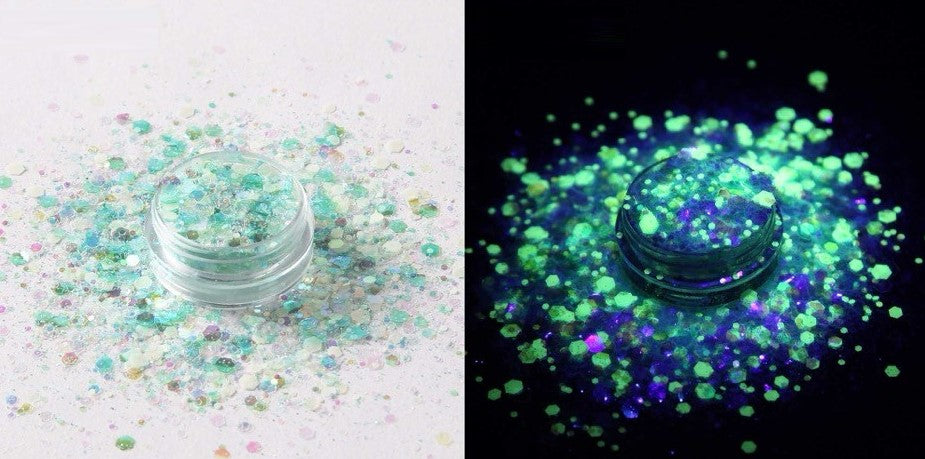 2oz Jars of Chunky Glow In The Dark Glitter