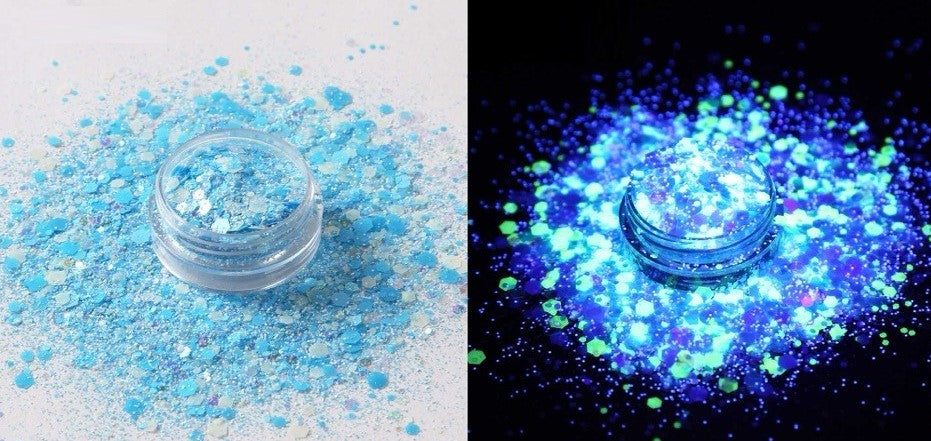 2oz Jars of Chunky Glow In The Dark Glitter