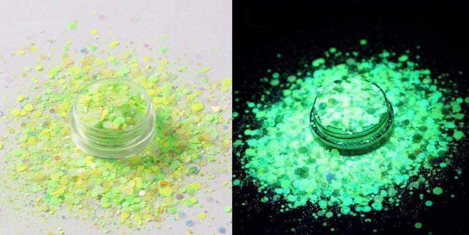 2oz Jars of Chunky Glow In The Dark Glitter