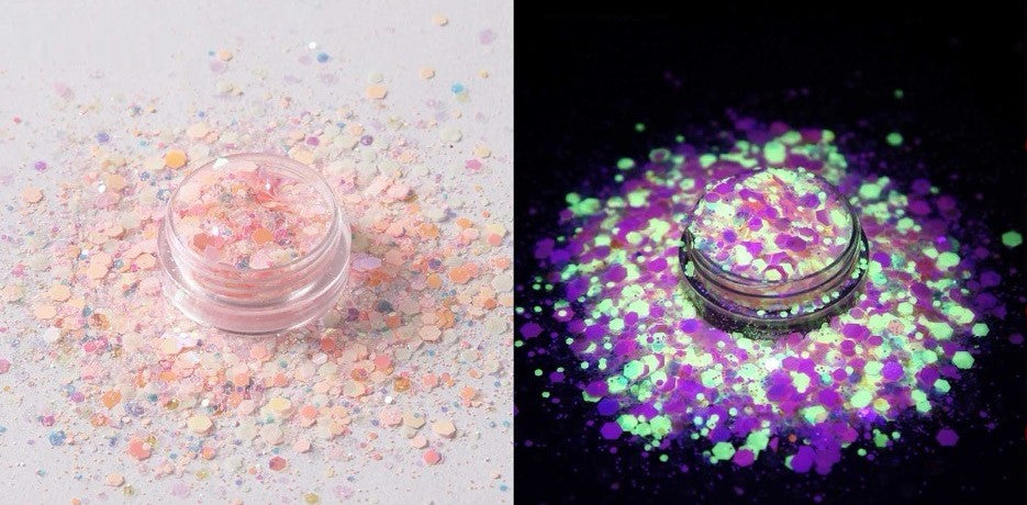 2oz Jars of Chunky Glow In The Dark Glitter